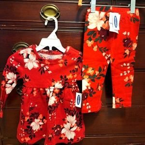 NWT Old Navy red floral thermal dress & leggings set